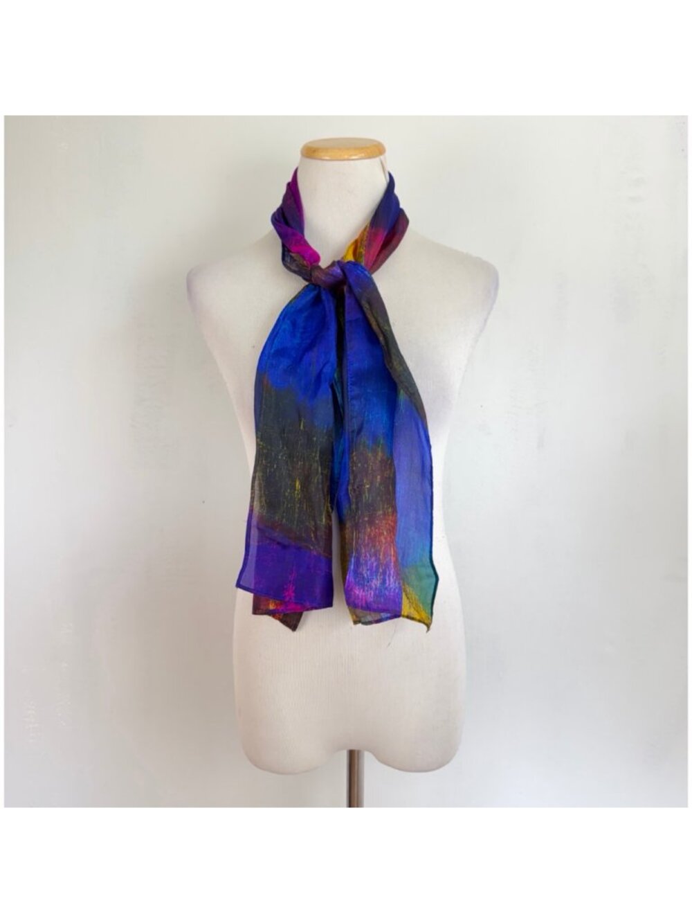 Vintage Abstract Rainbow Silk Scarf 70s Colorful Ombre Gradient Oblong Neckscarf - Picture 3 of 3